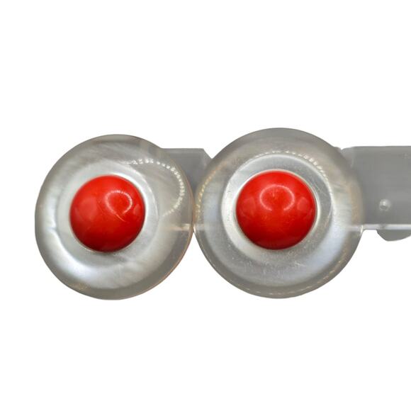 Vintage Clear Lucite Earrings Orange Center 1960s Costume Jewelry Statement - Picture 1 of 8